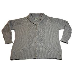 Aran Crafts Men's Merino Wool Cable Knit Button Up Cardigan Shawl Collar Size XL